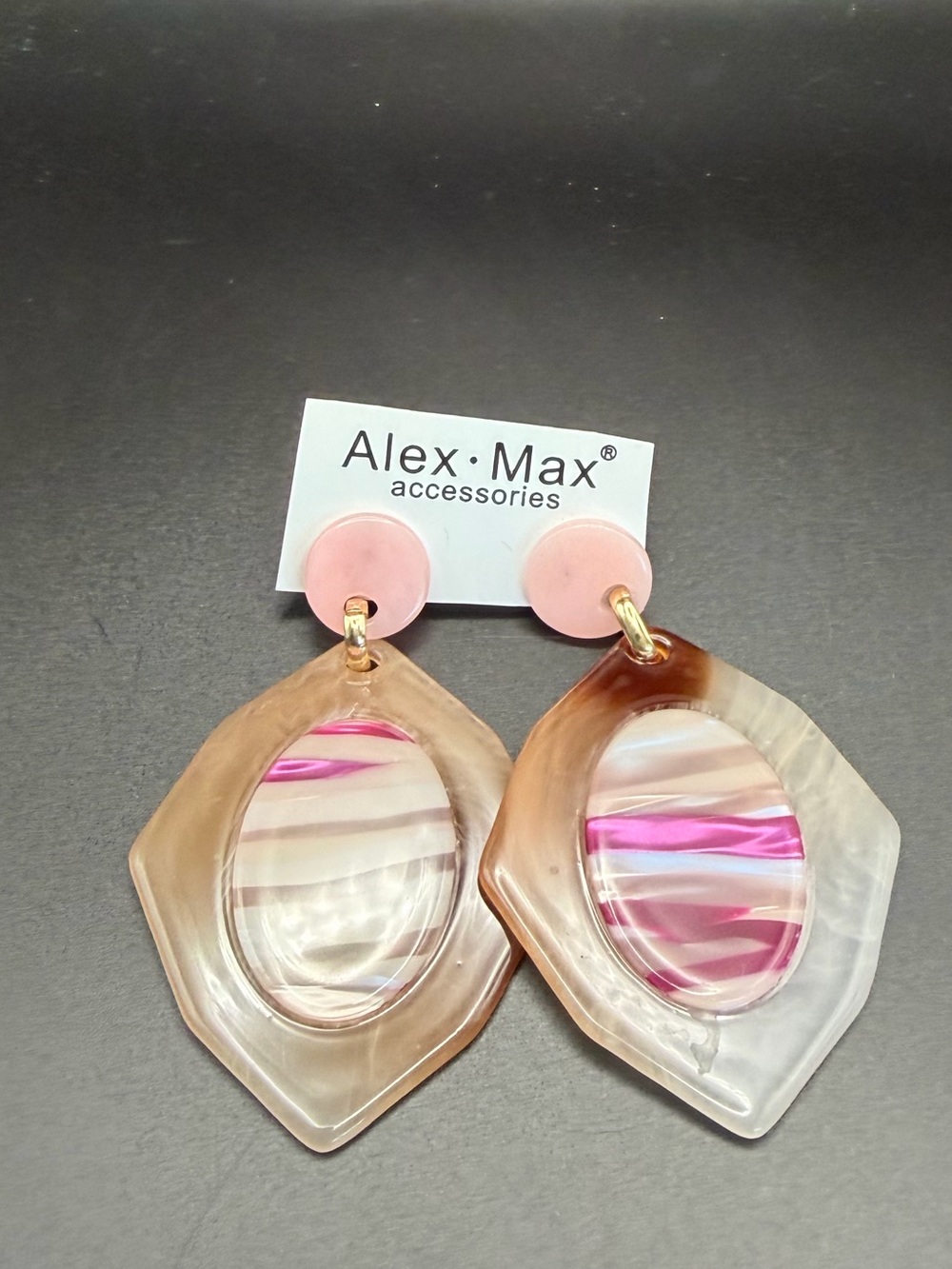 Alex Max Pink and Beige Resin Drop Earrings